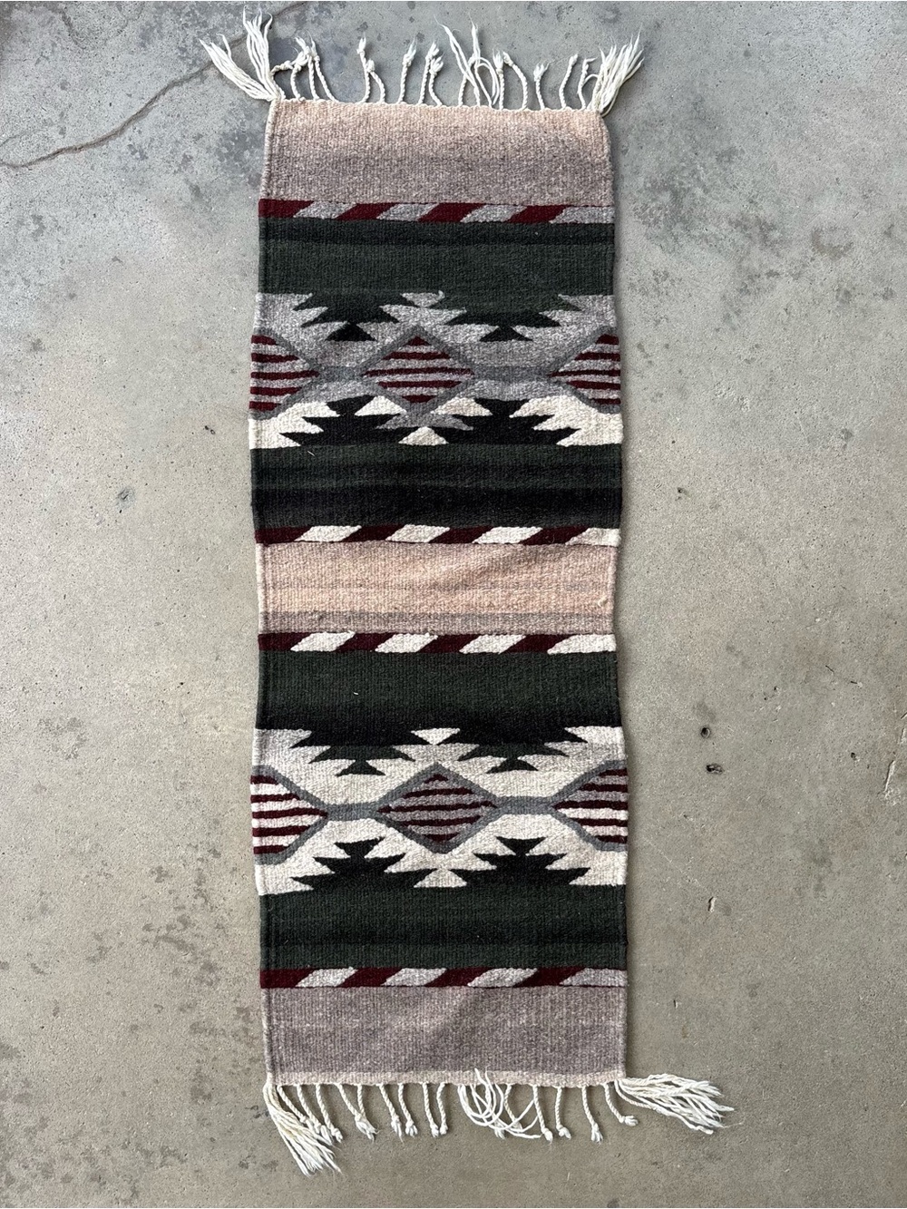 Handwoven Southwestern-Style Runner in Olive, Cream & Burgundy